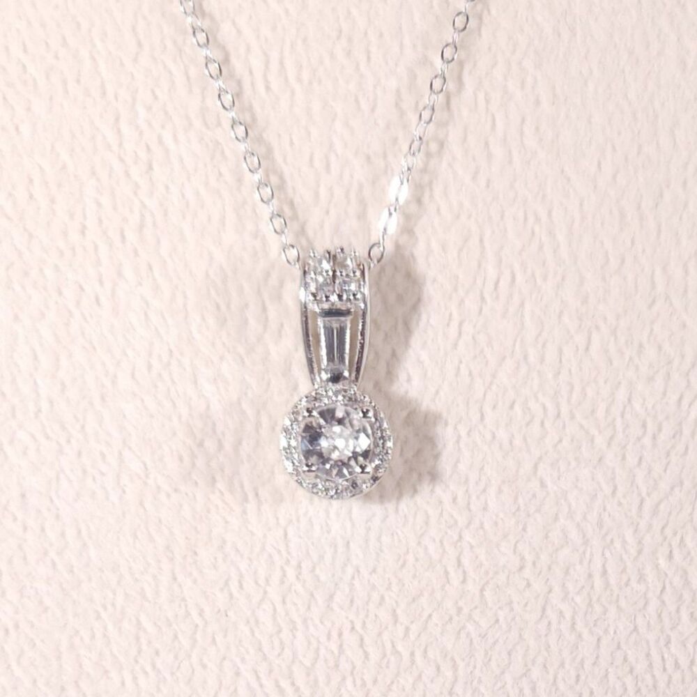 Natural White Zircon Pendant Necklace with Chain made in Italy